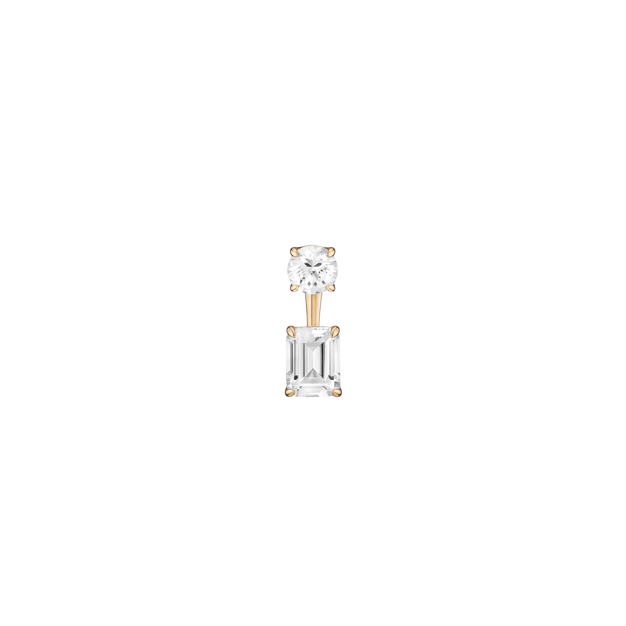 Lab Grown White Sapphire Ear Jacket - Emerald Bottom Stone - Image 7