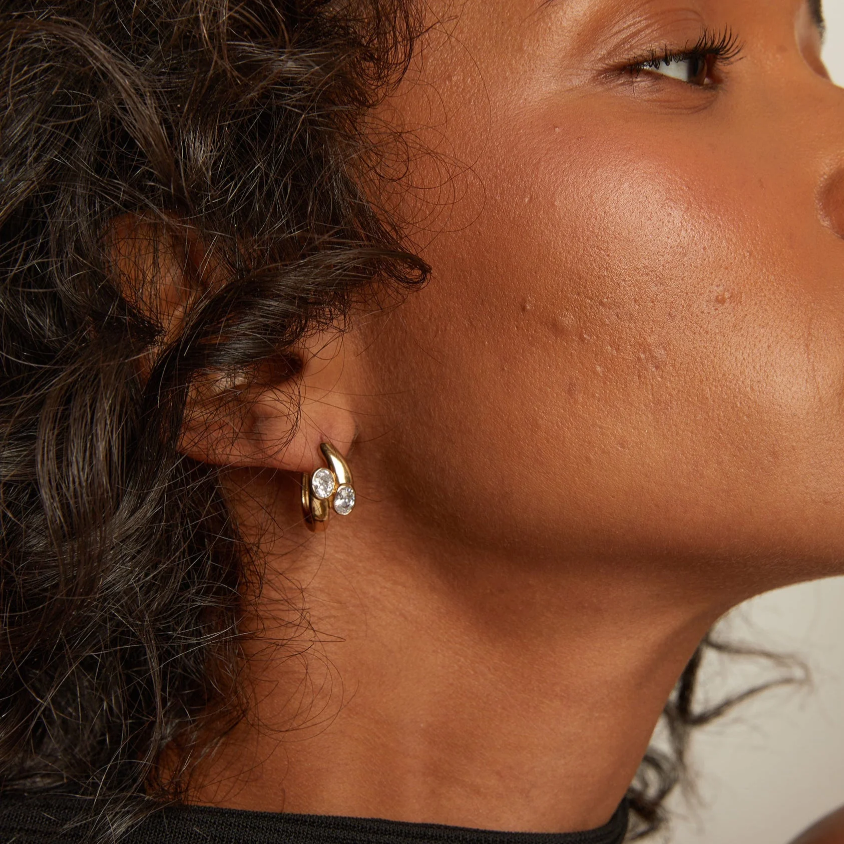 Lab Grown White Sapphire Ellipse Earrings - Image 3