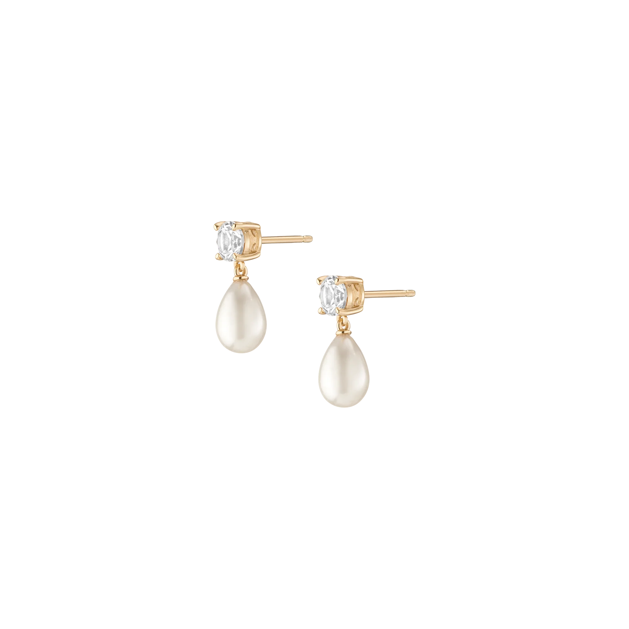 Lab Grown White Sapphire Pearl Drop Earrings - Image 2