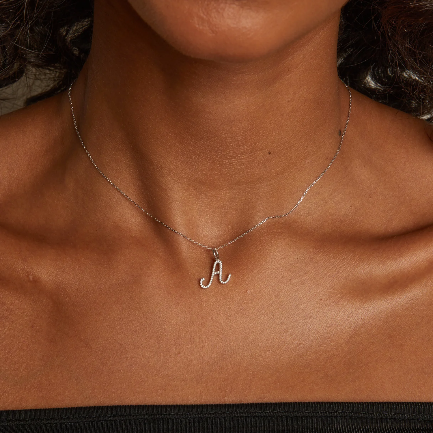 Lab Grown White Sapphire Script Letter Pendant - Image 55