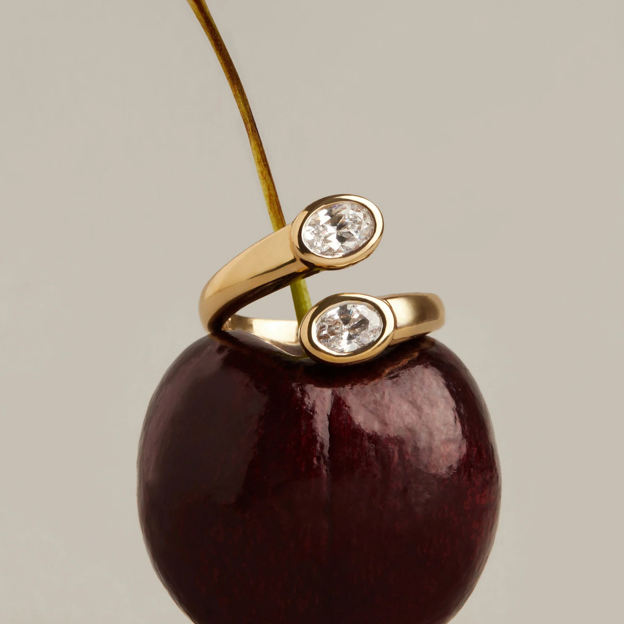 Lab Grown White Sapphire Twin Ellipse Ring - Image 3