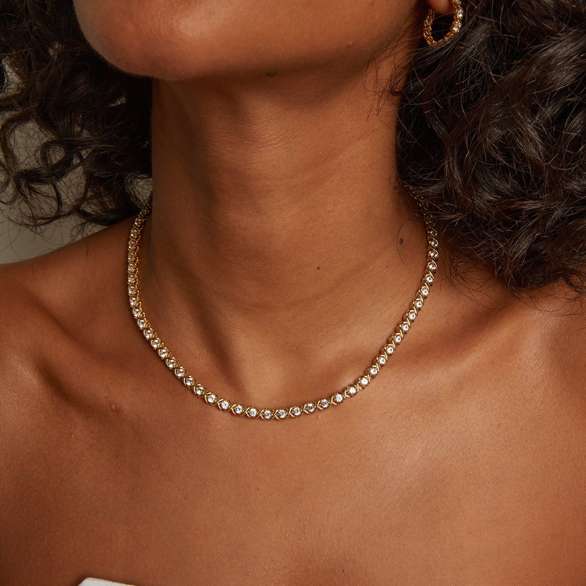Lab Grown White Sapphire X Estate Tennis Necklace - Image 4