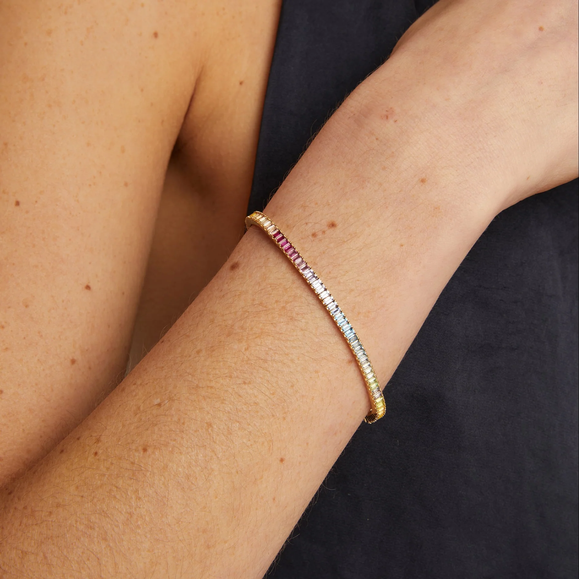 Ombré Rainbow Baguette Tennis Bracelet - Image 4