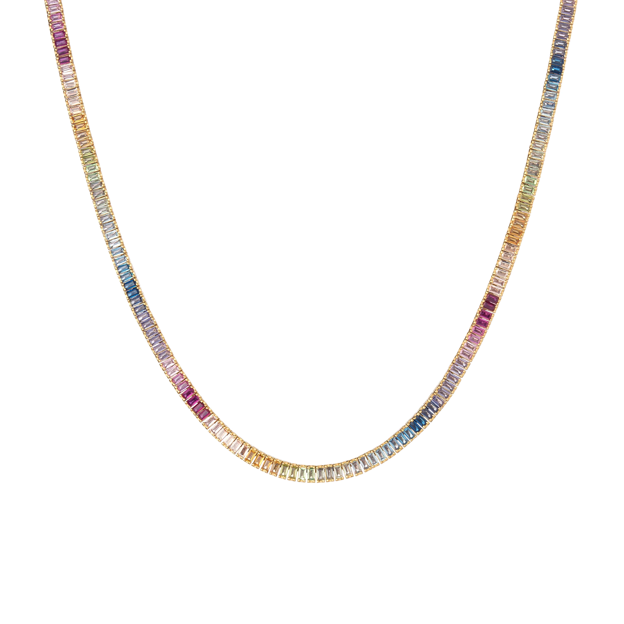 Ombré Rainbow Baguette Tennis Necklace