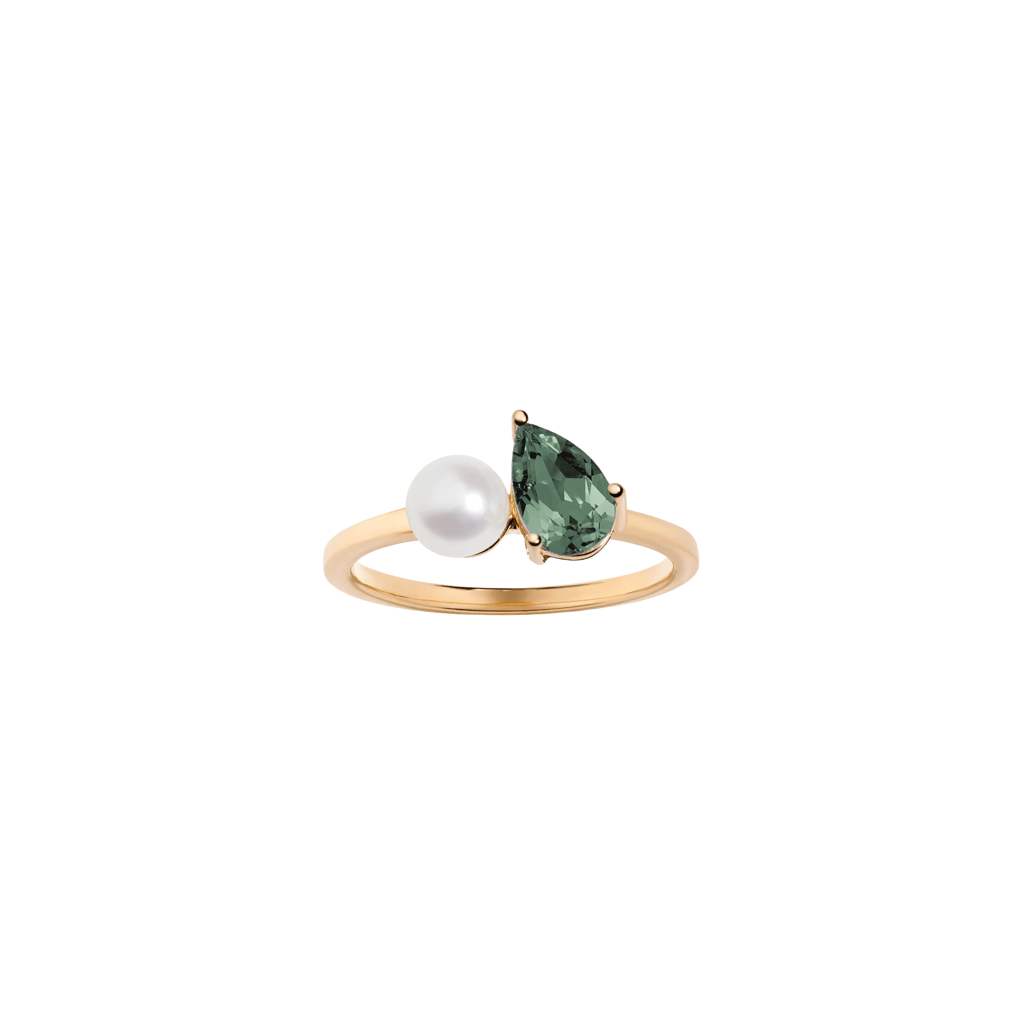 Pearl Toi et Moi Ring - Green Tourmaline