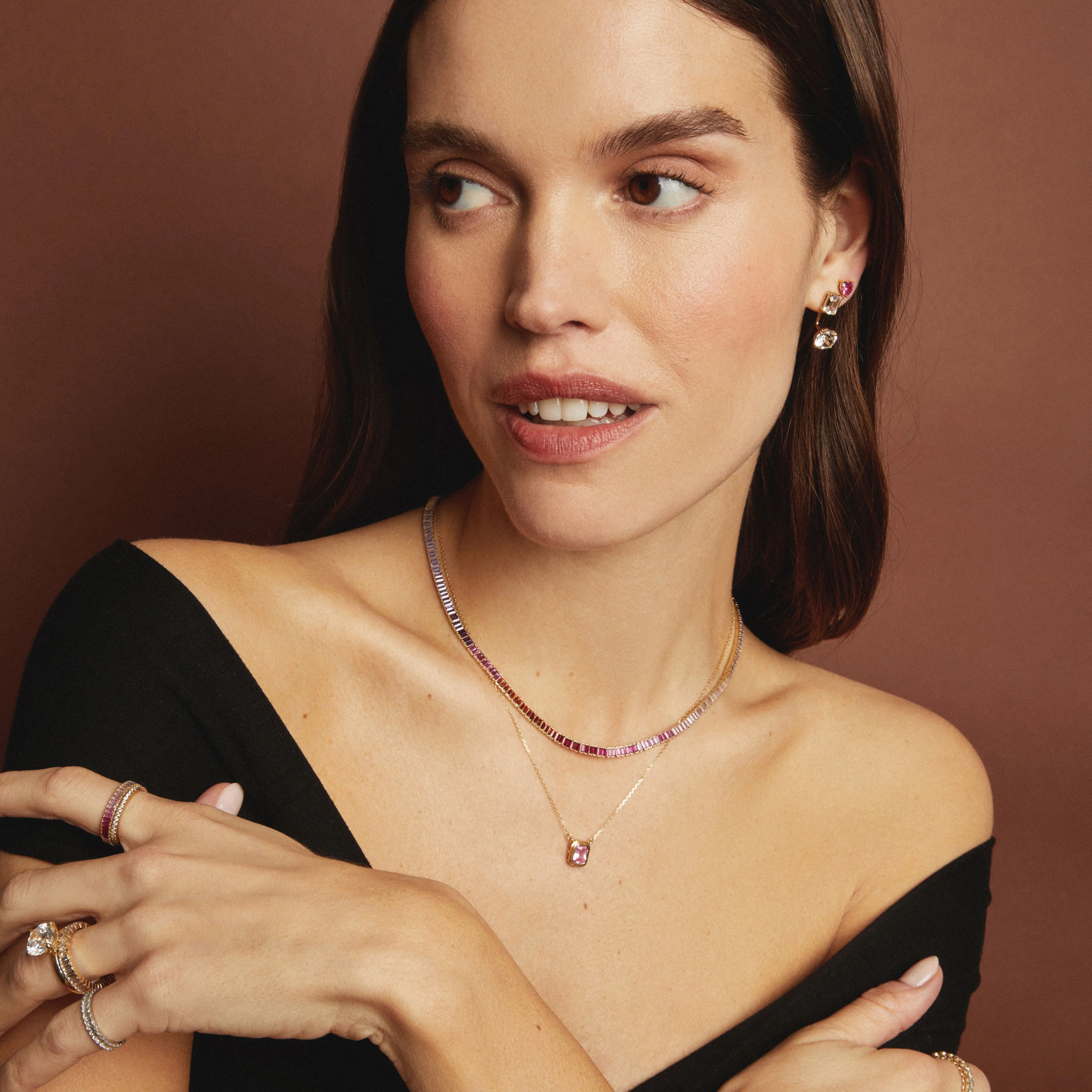 Pink Ombré Baguette Tennis Necklace - Image 11