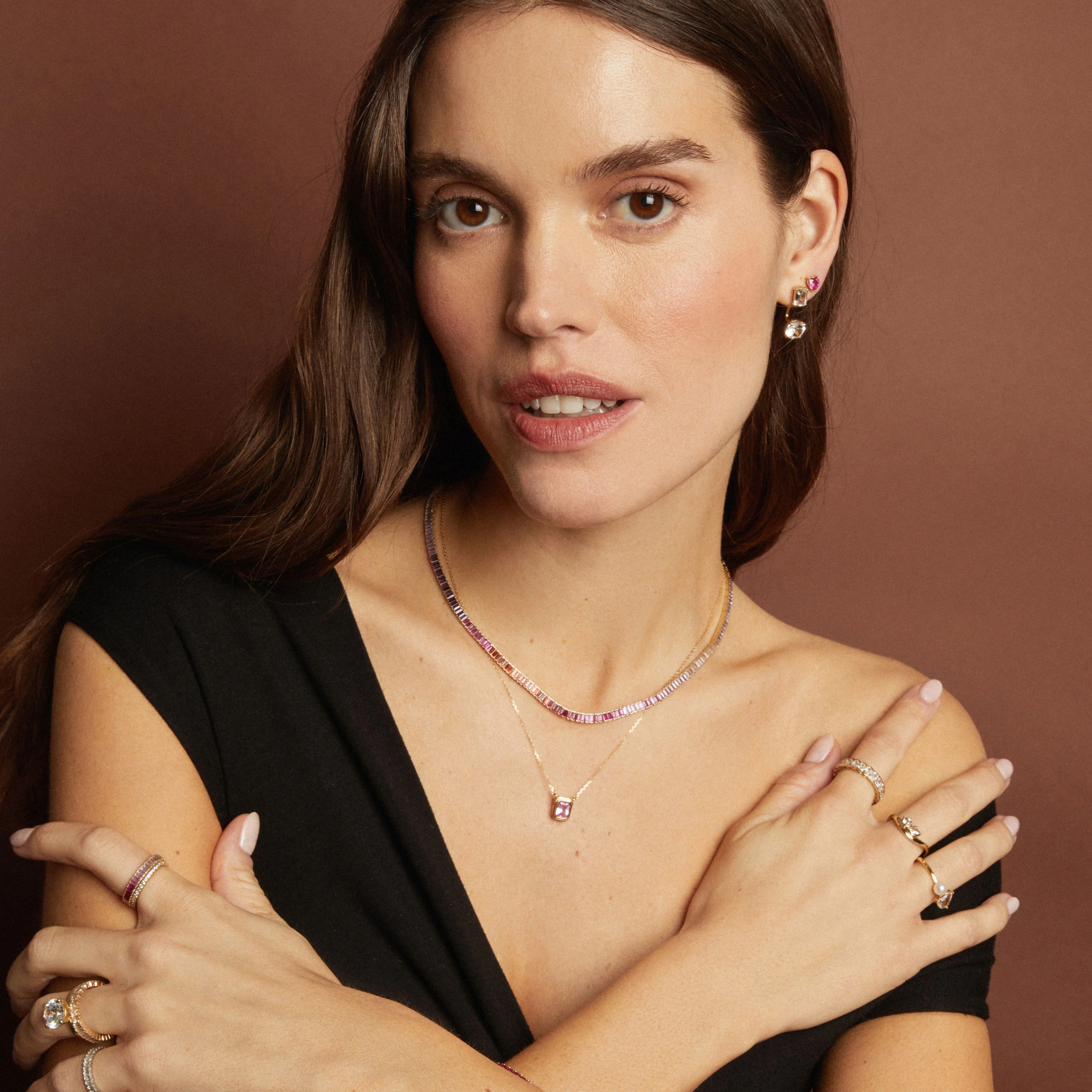 Pink Ombré Baguette Tennis Necklace - Image 12