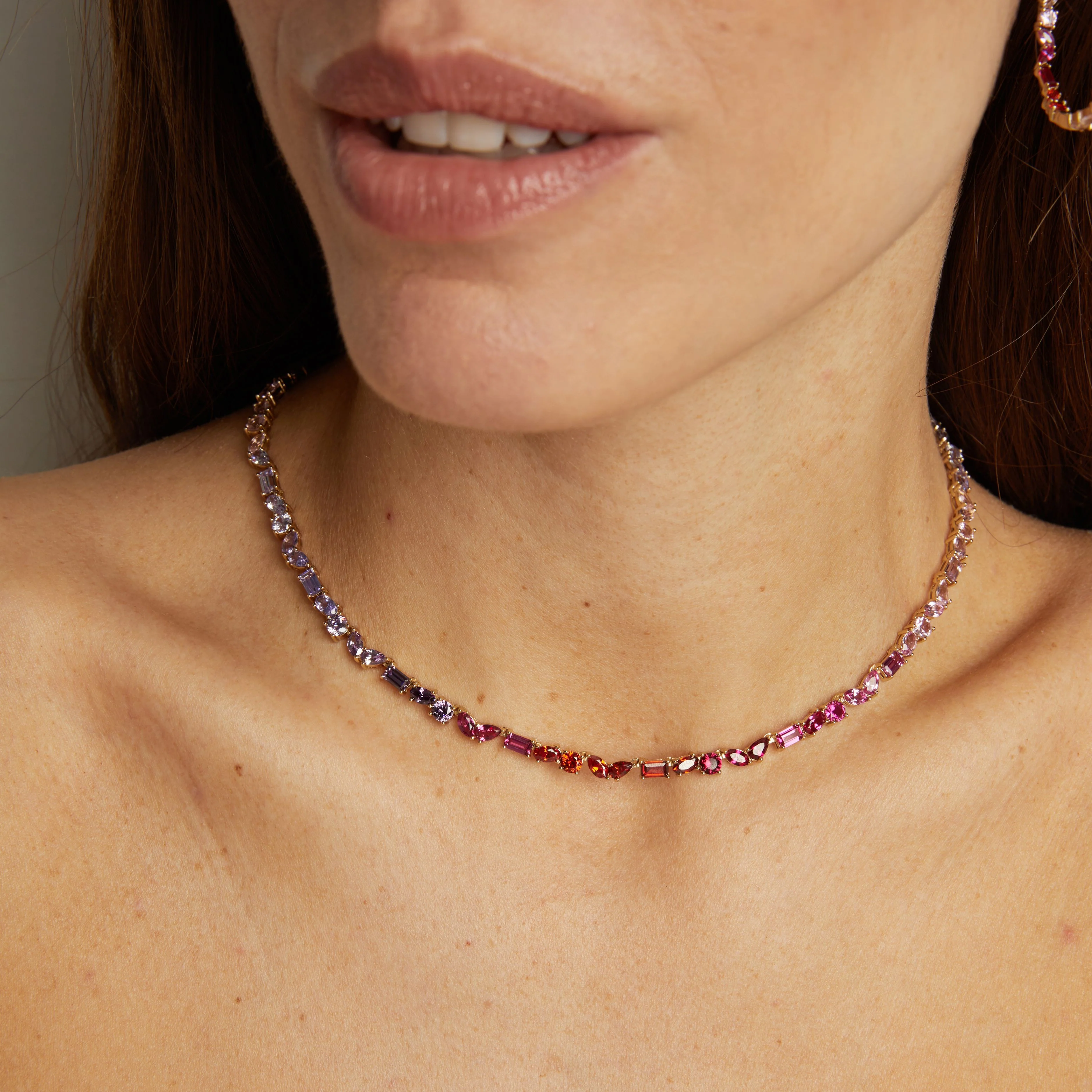 Pink Ombré Mixed Shape Tennis Necklace - Image 4