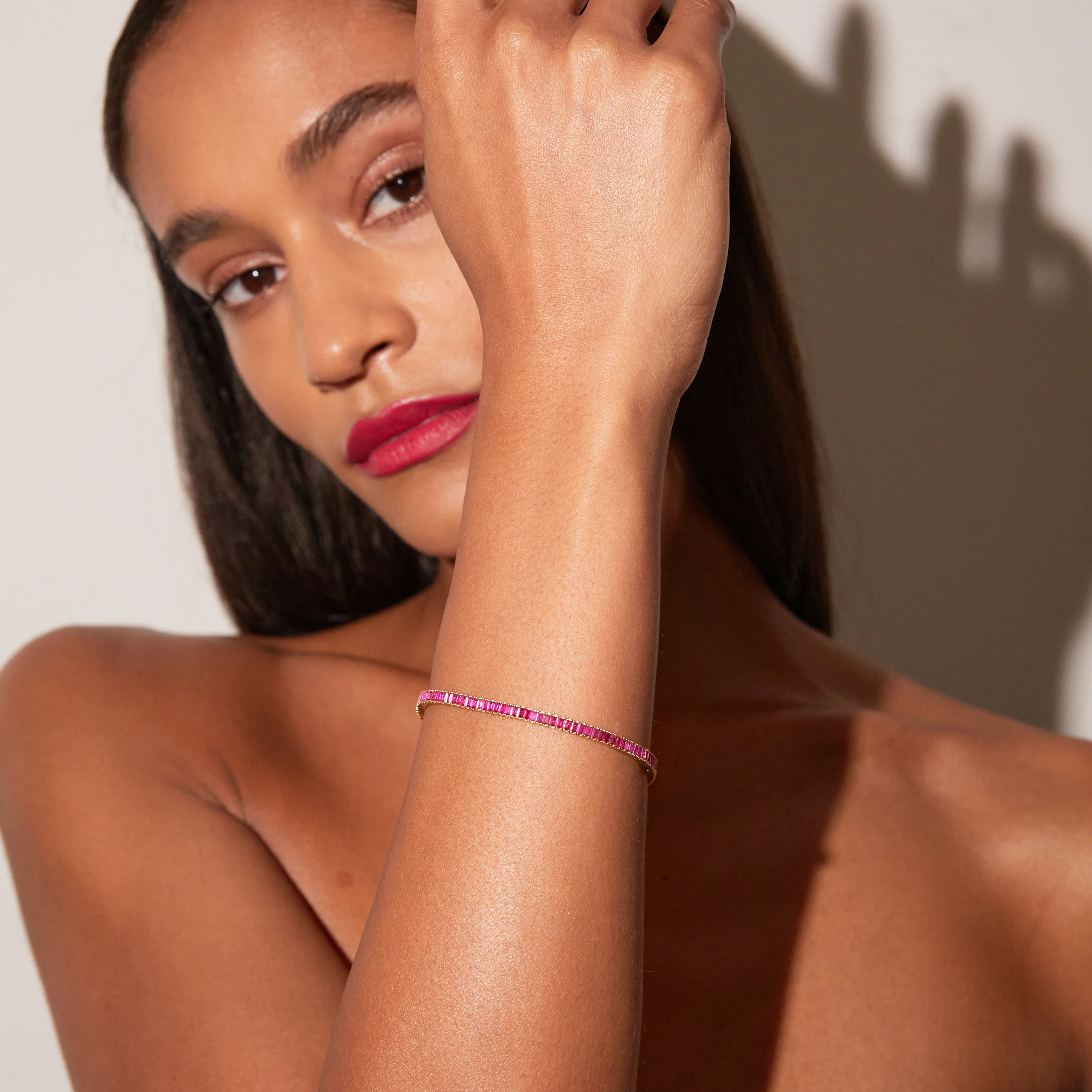 Lab Grown Red Ruby Baguette Tennis Bracelet - Image 8