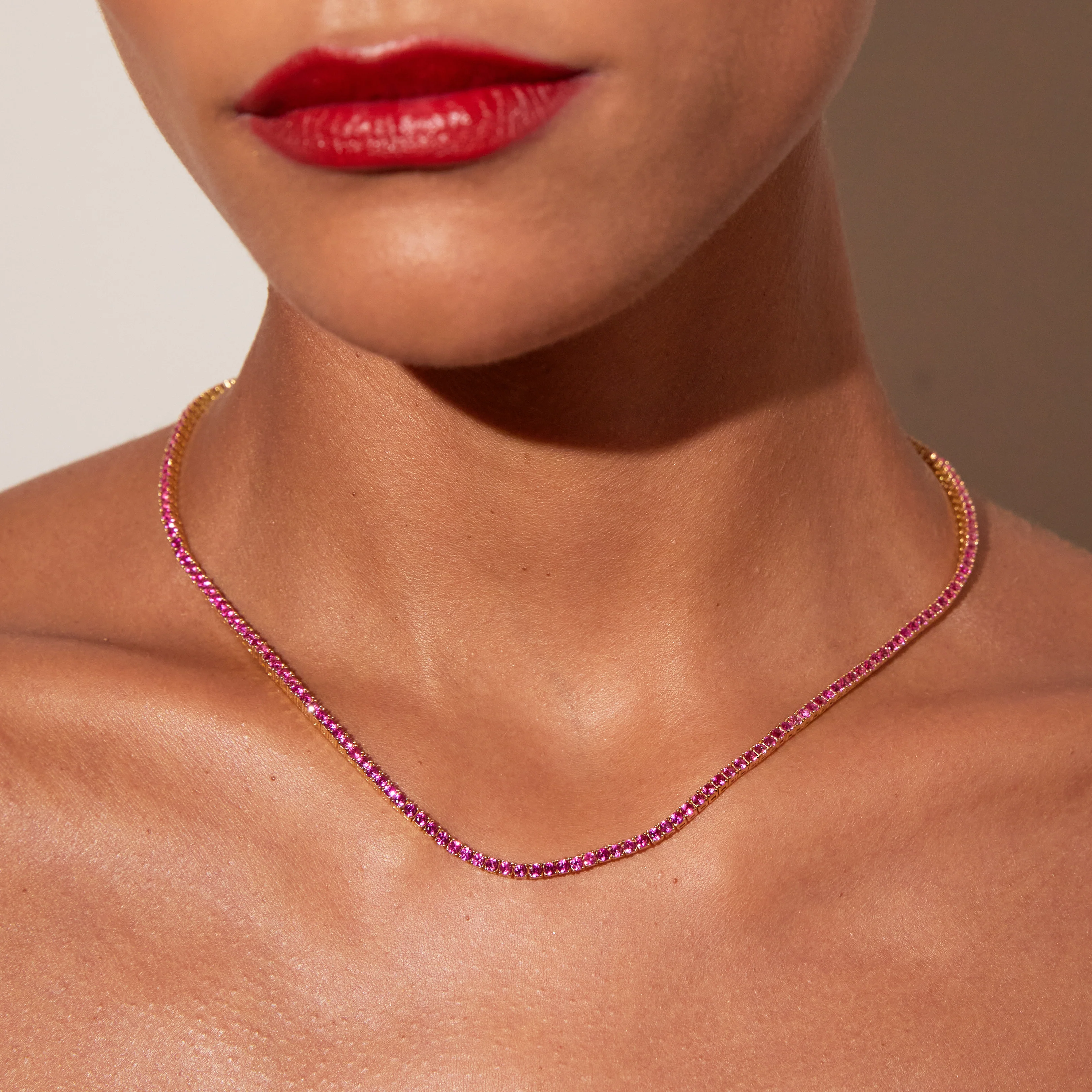Lab Grown Red Ruby Tennis Necklace - Image 8