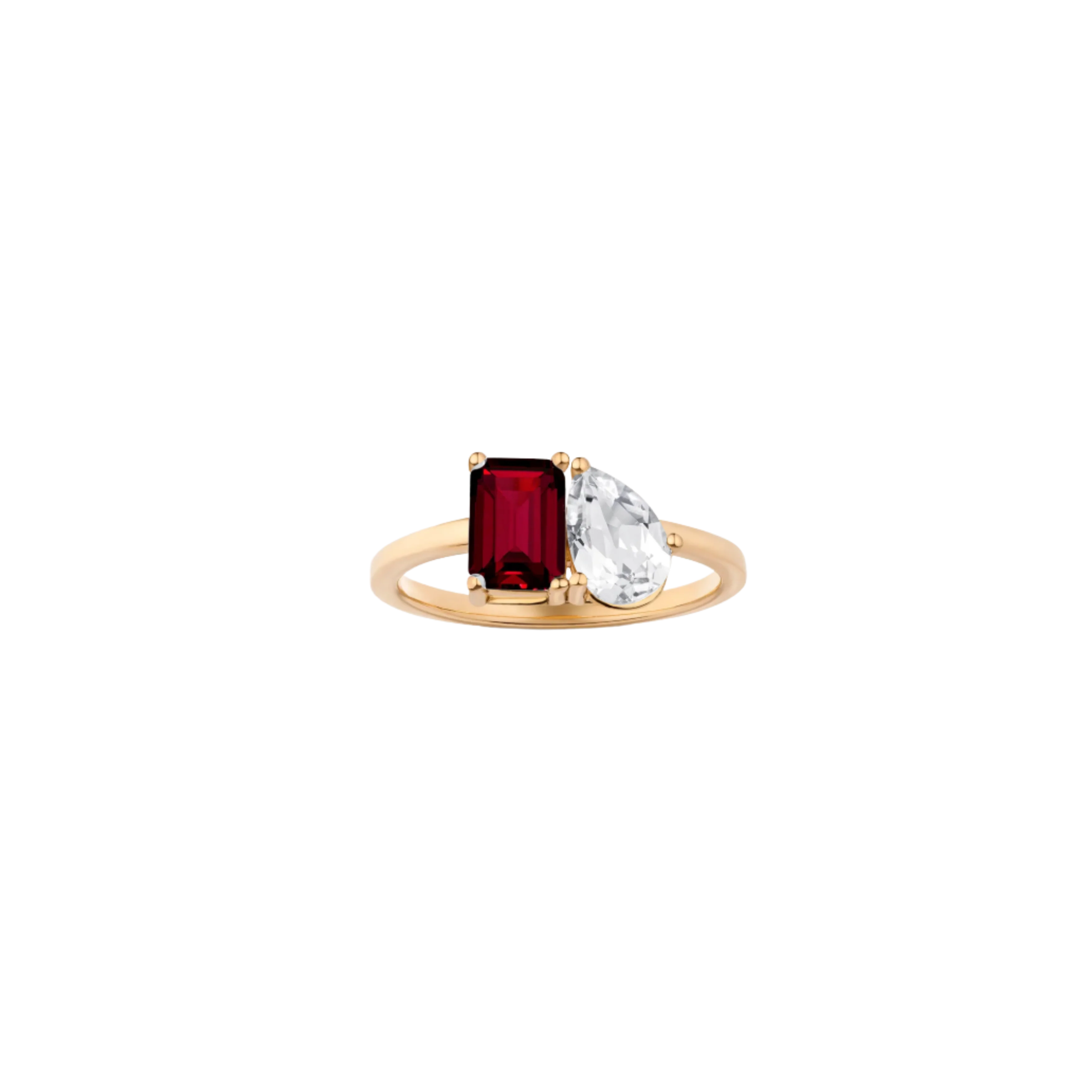 Toi et Moi Gemstone Classic Ring - Garnet & White Topaz
