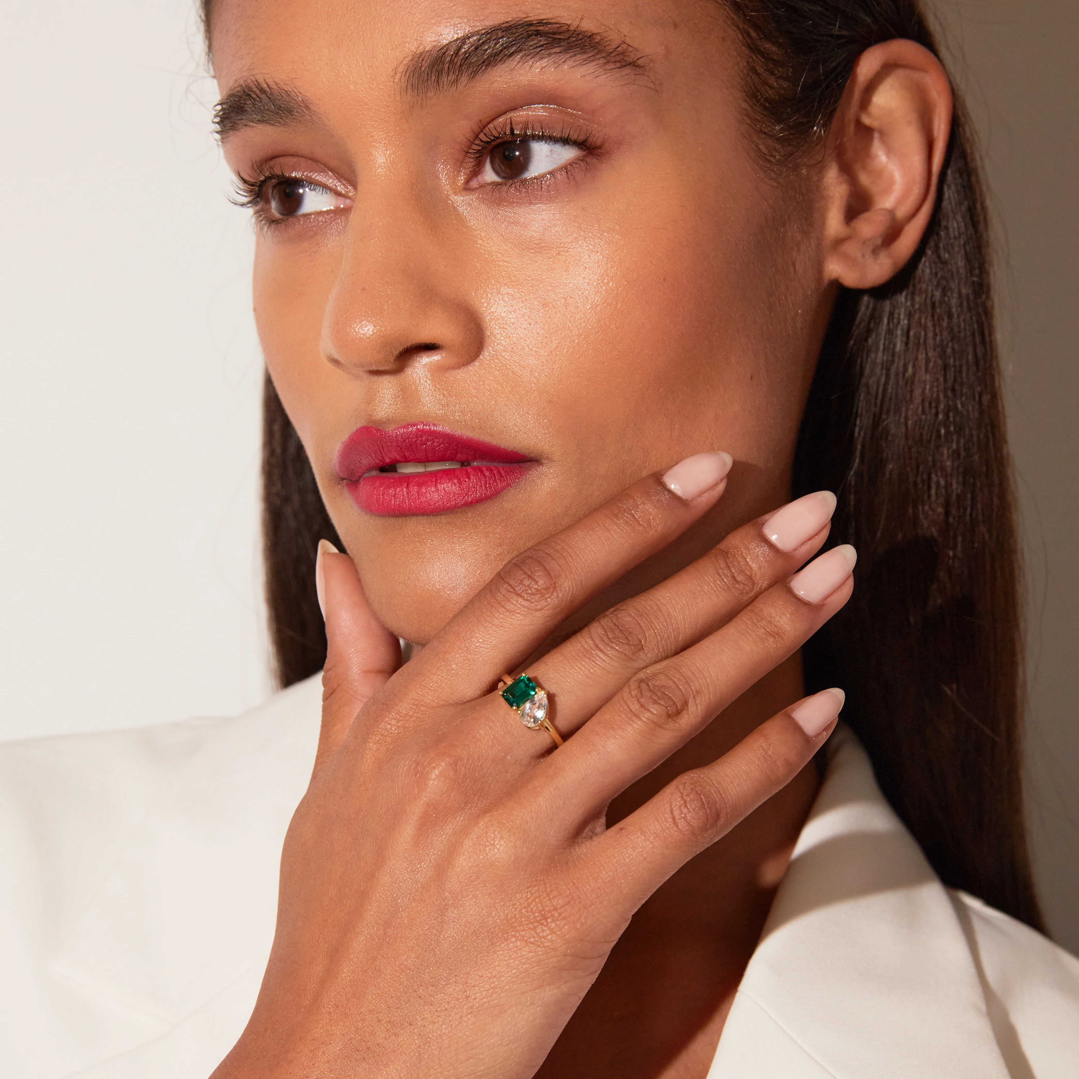 Toi et Moi Gemstone Classic Ring - Green Emerald & Garnet - Image 3