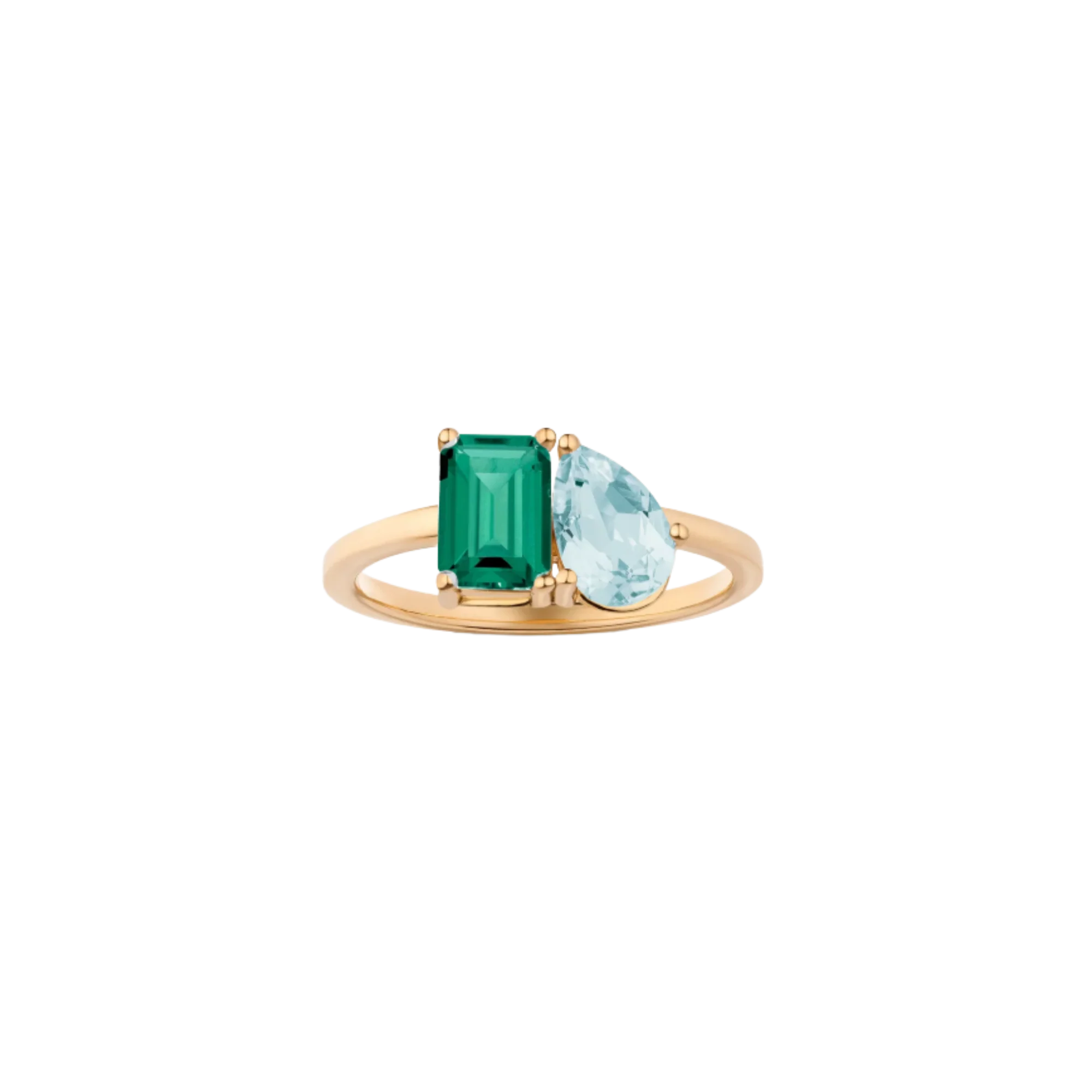Toi et Moi Gemstone Classic Ring - Green Emerald & Aquamarine