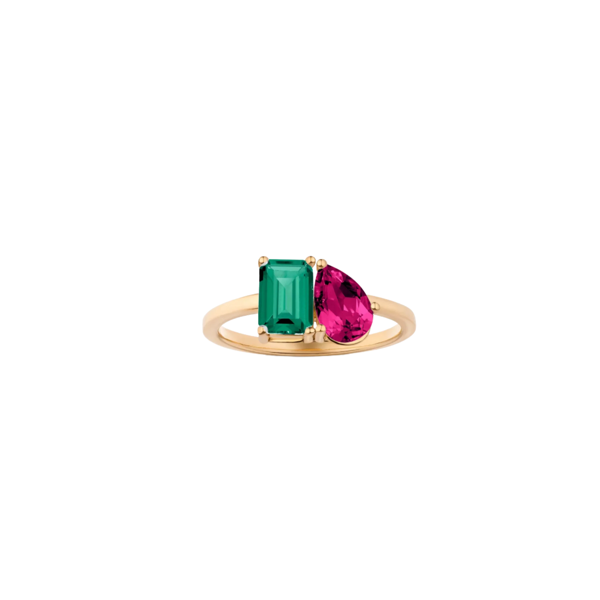 Toi et Moi Gemstone Classic Ring - Green Emerald & Red Ruby