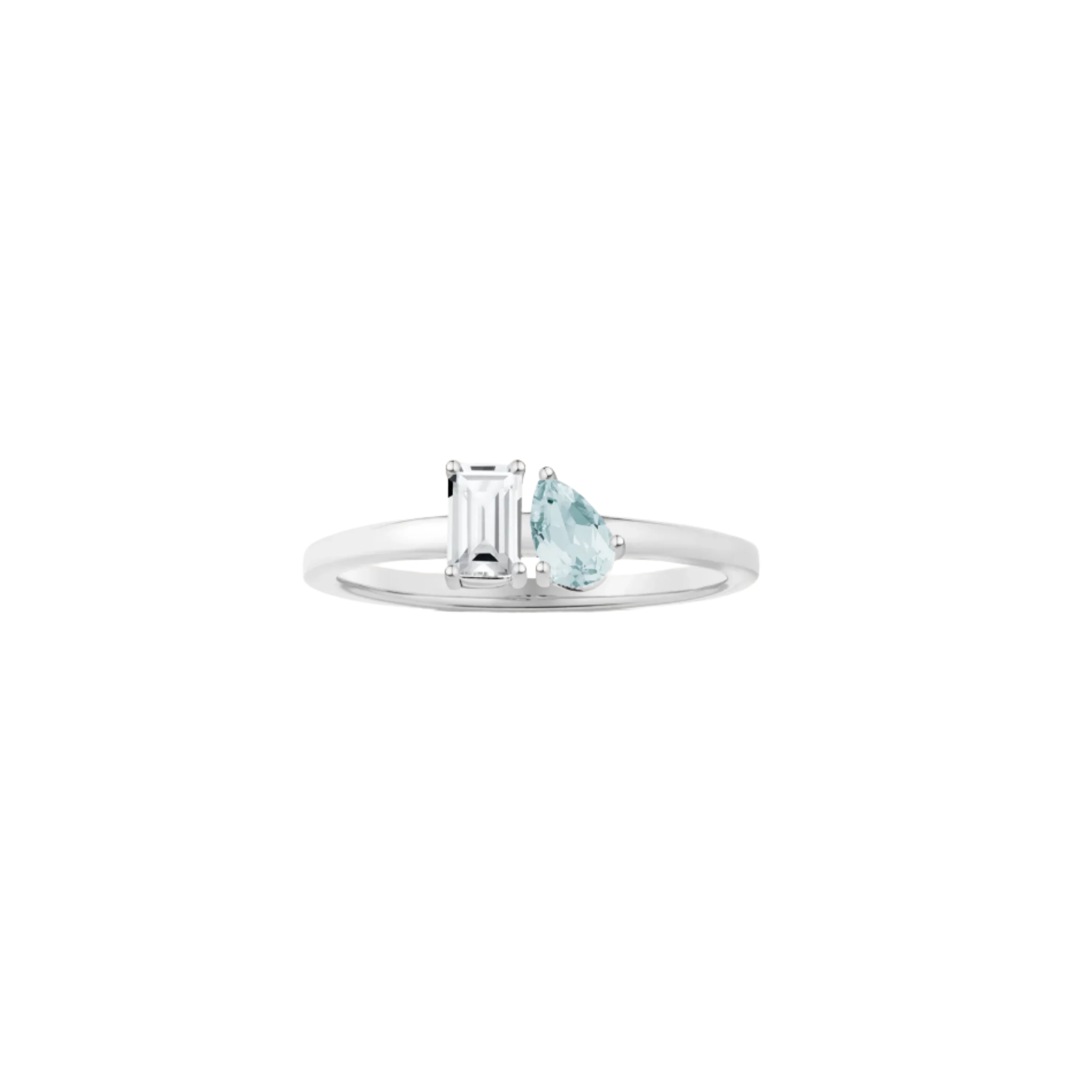 Toi et Moi Gemstone Mini Classic Ring - White Topaz & Aquamarine
