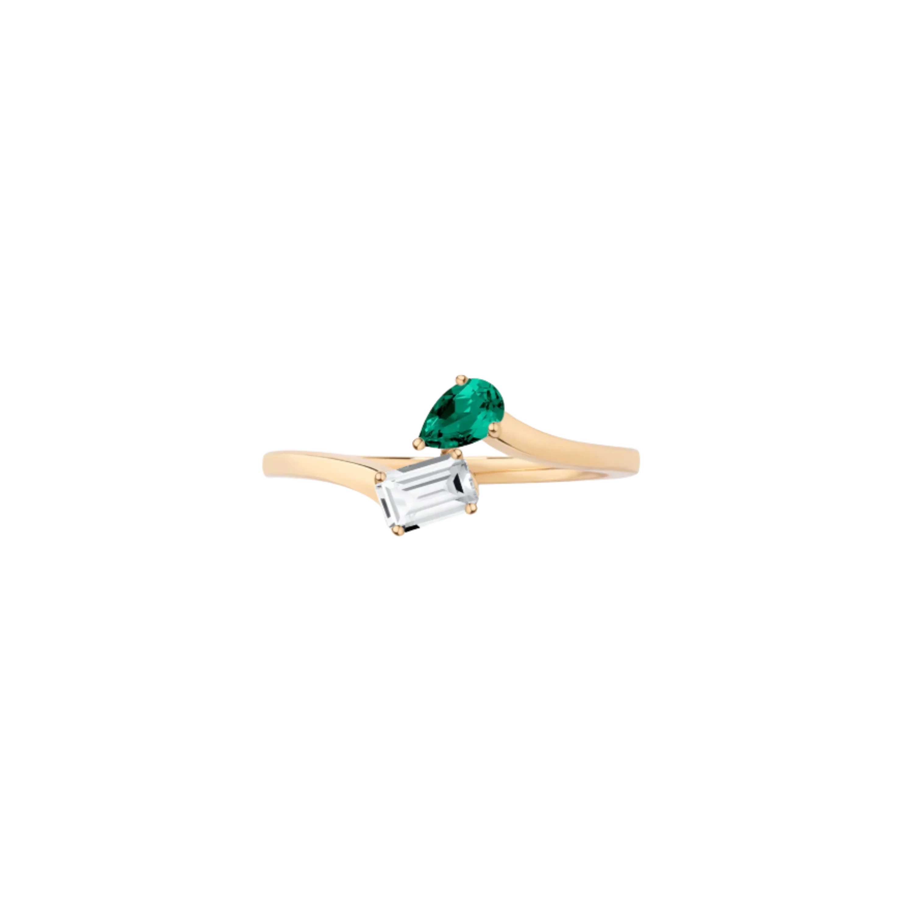 Toi et Moi Gemstone Mini Heirloom Ring - White Topaz & Green Emerald