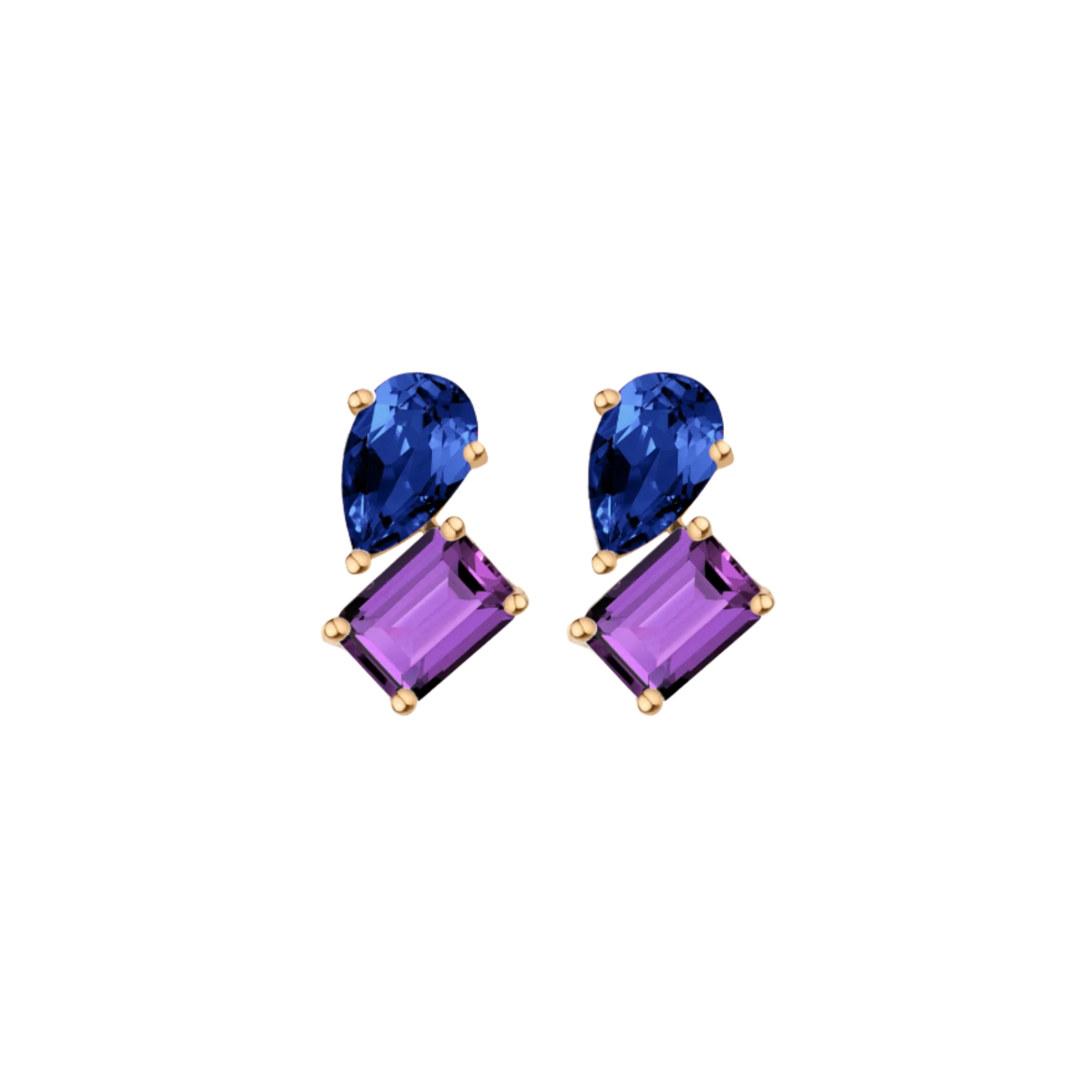 Toi et Moi Gemstone Heirloom Earring - Amethyst & Blue Sapphire