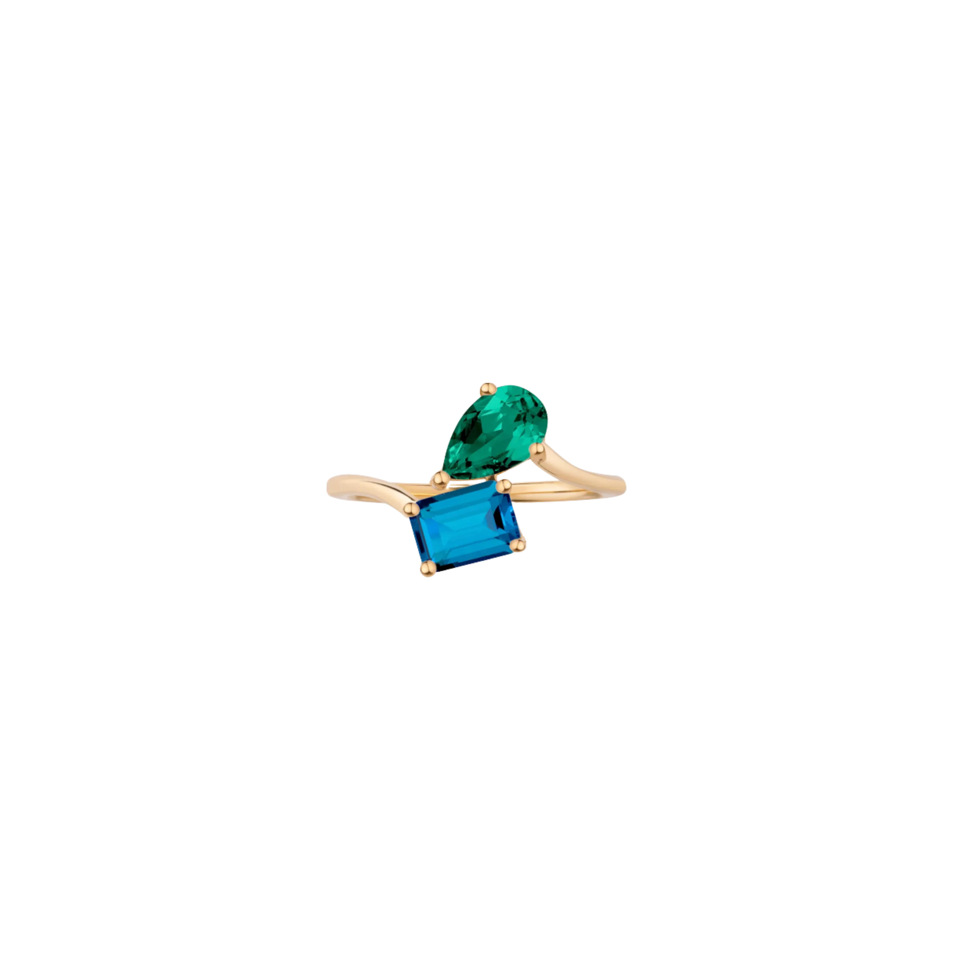 Toi et Moi Gemstone Heirloom Ring - London Blue Topaz & Green Emerald