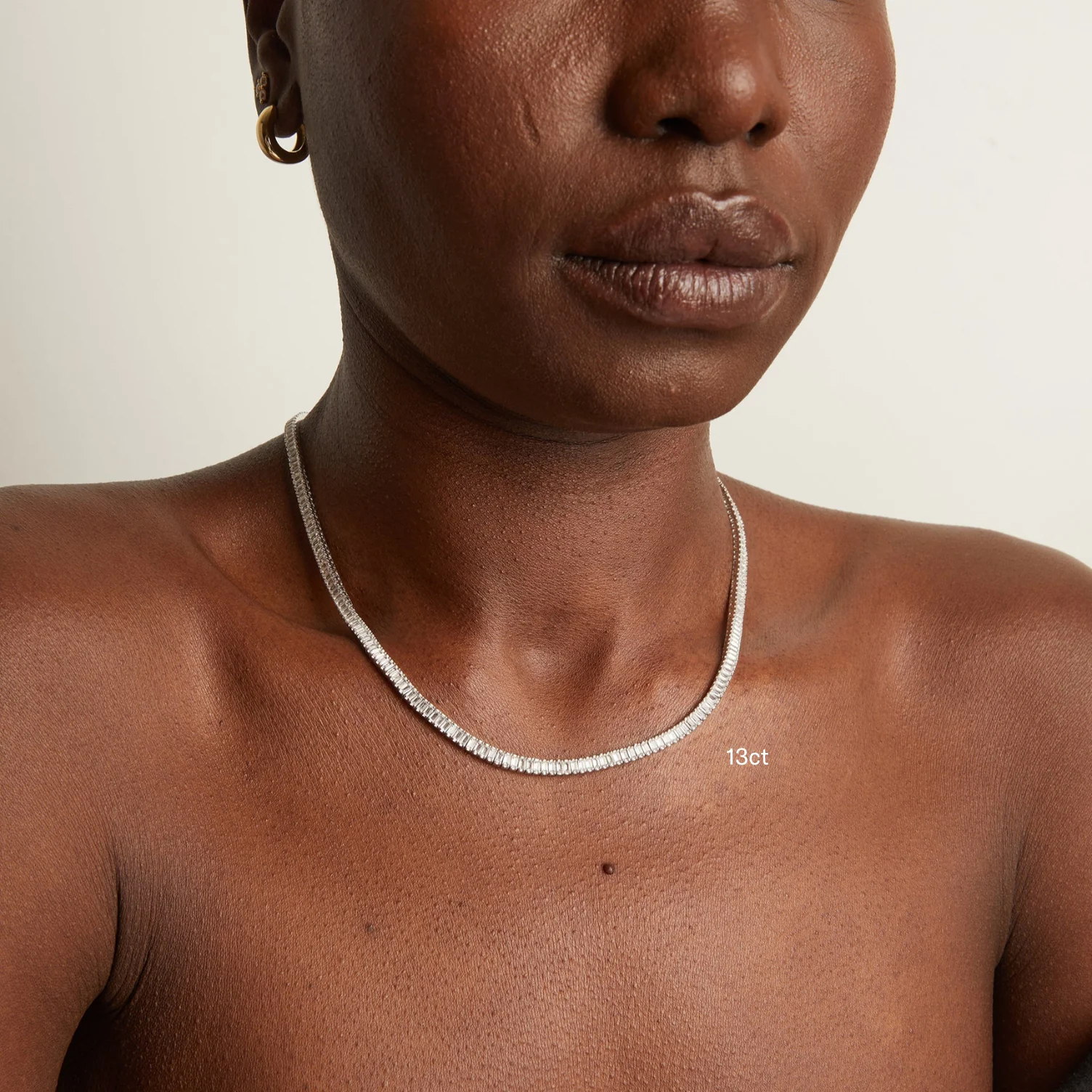 Lab Grown White Sapphire Baguette Tennis Necklace - Image 10
