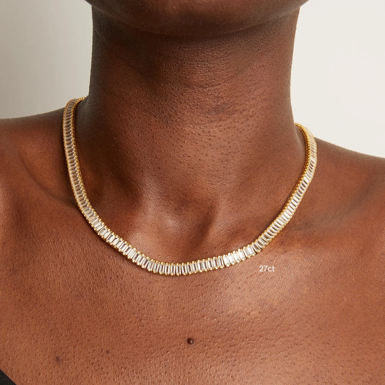 Lab Grown White Sapphire Baguette Tennis Necklace - Image 11