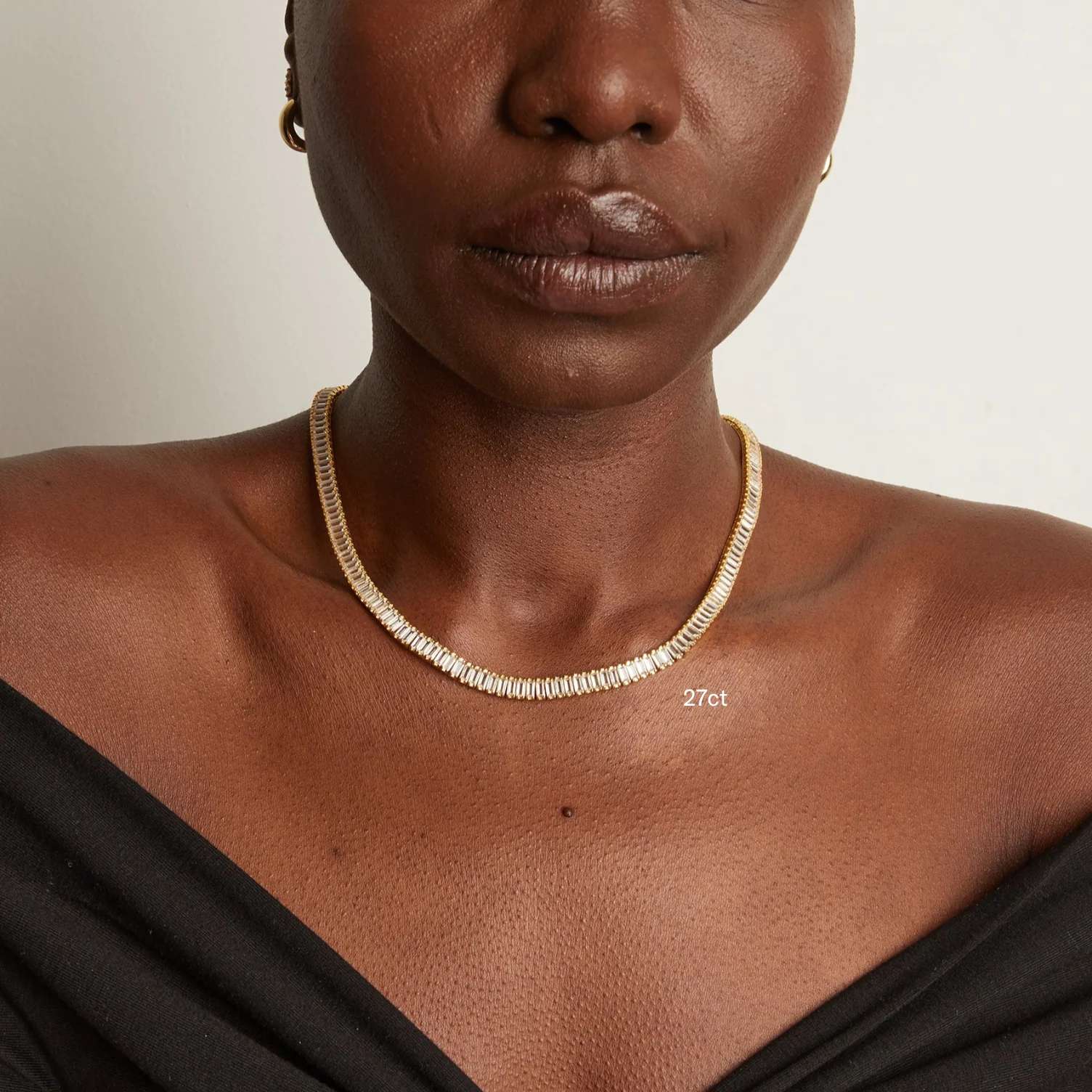 Lab Grown White Sapphire Baguette Tennis Necklace - Image 12