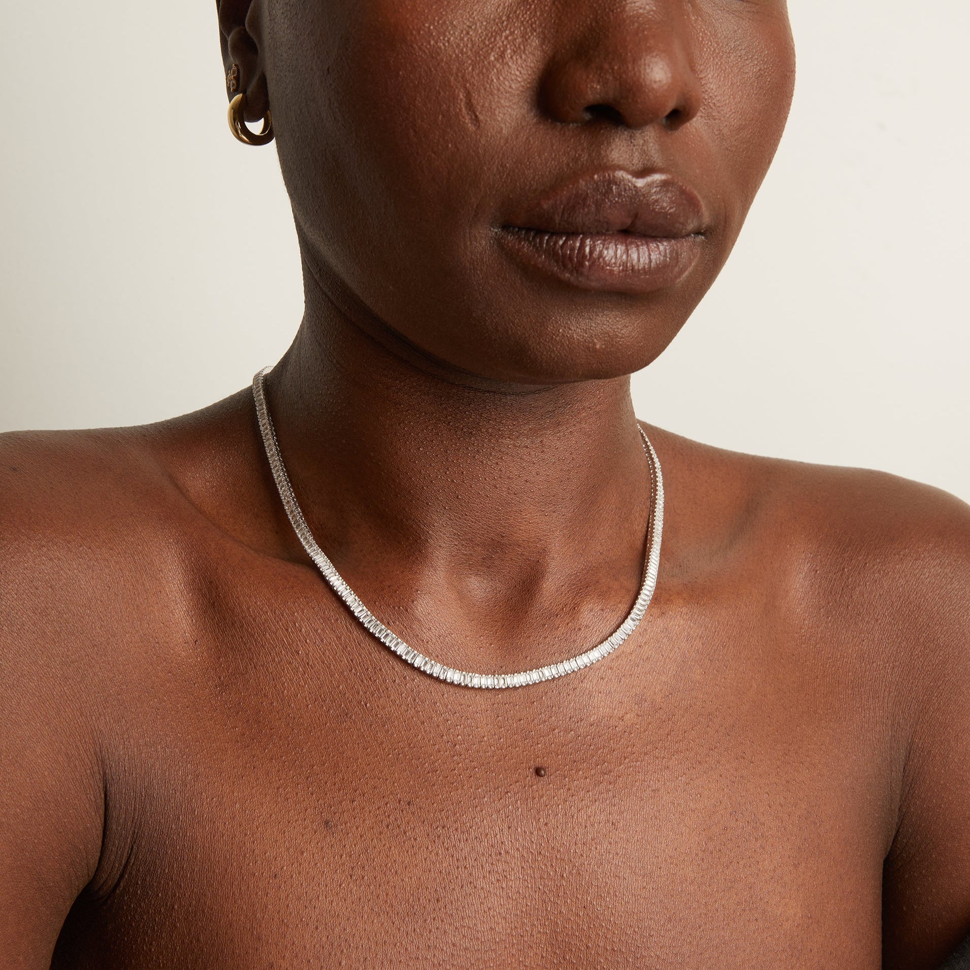 Lab Grown White Sapphire Baguette Tennis Necklace - Image 13