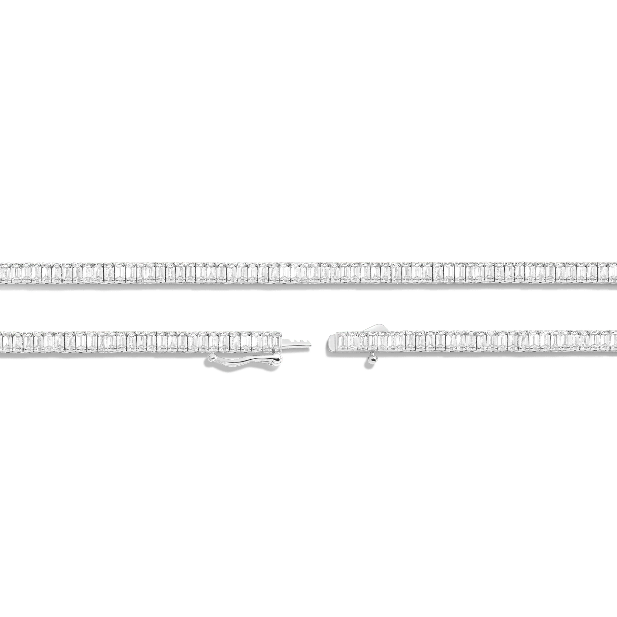 Lab Grown White Sapphire Baguette Tennis Necklace - Image 3