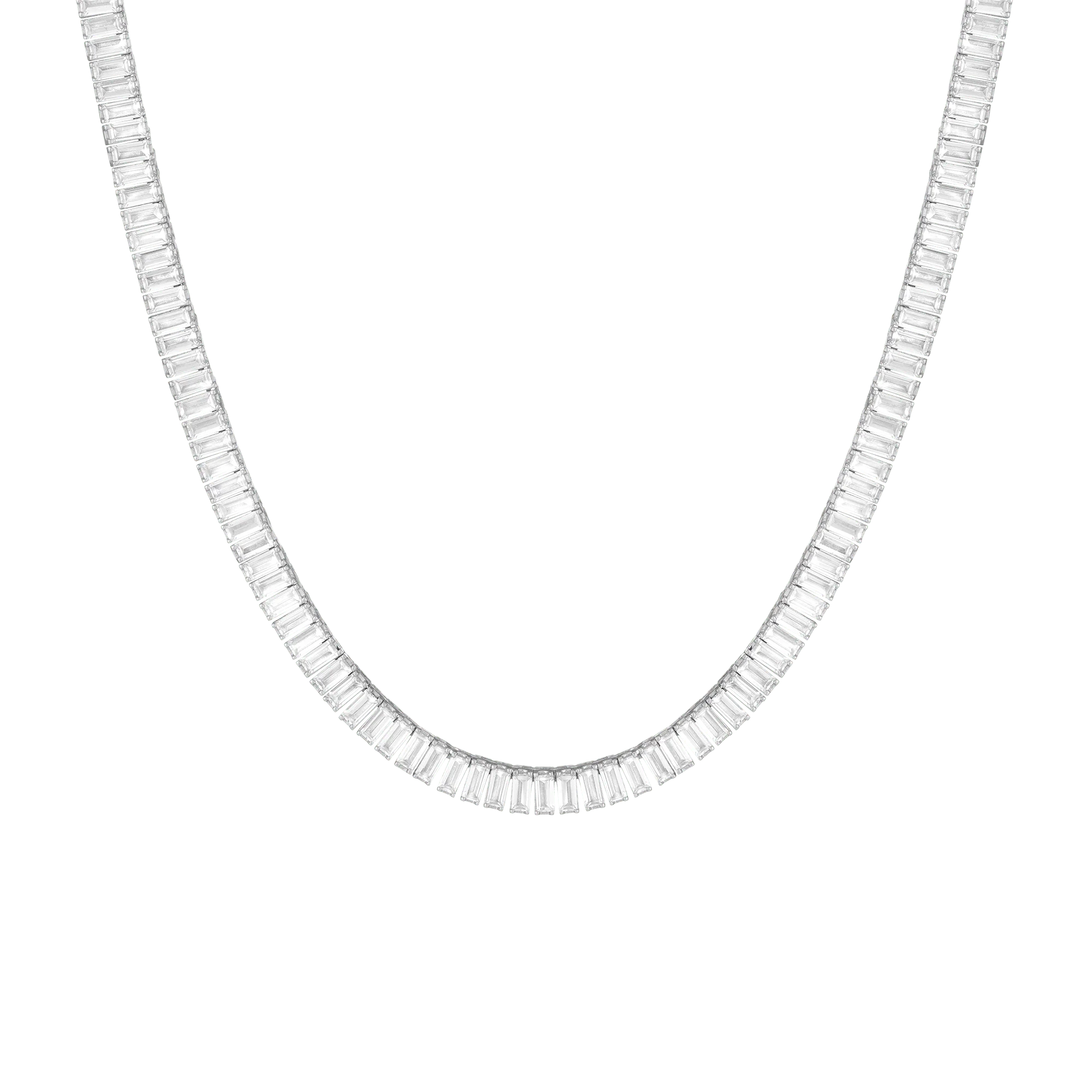 Lab Grown White Sapphire Baguette Tennis Necklace - Image 5
