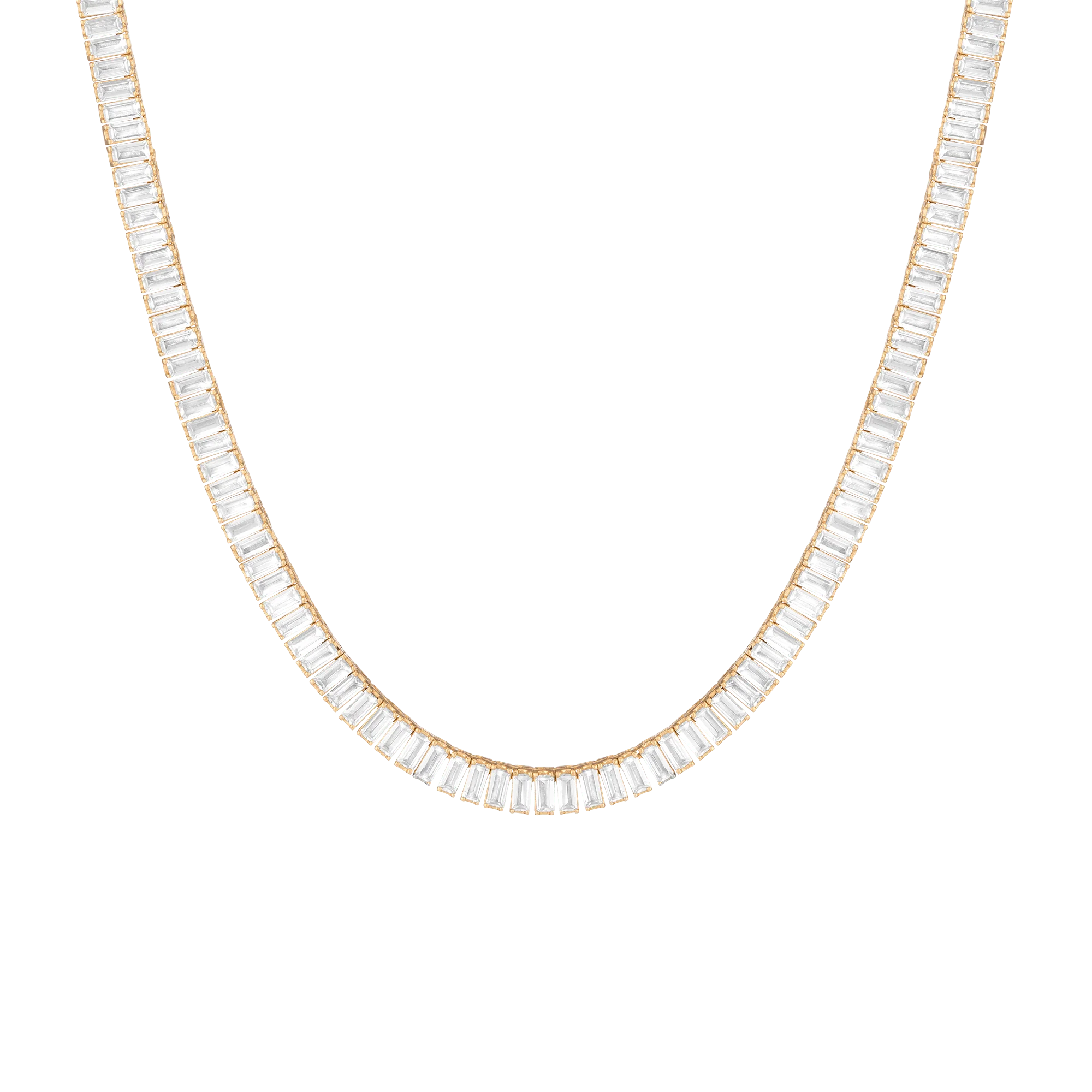 Lab Grown White Sapphire Baguette Tennis Necklace - Image 6