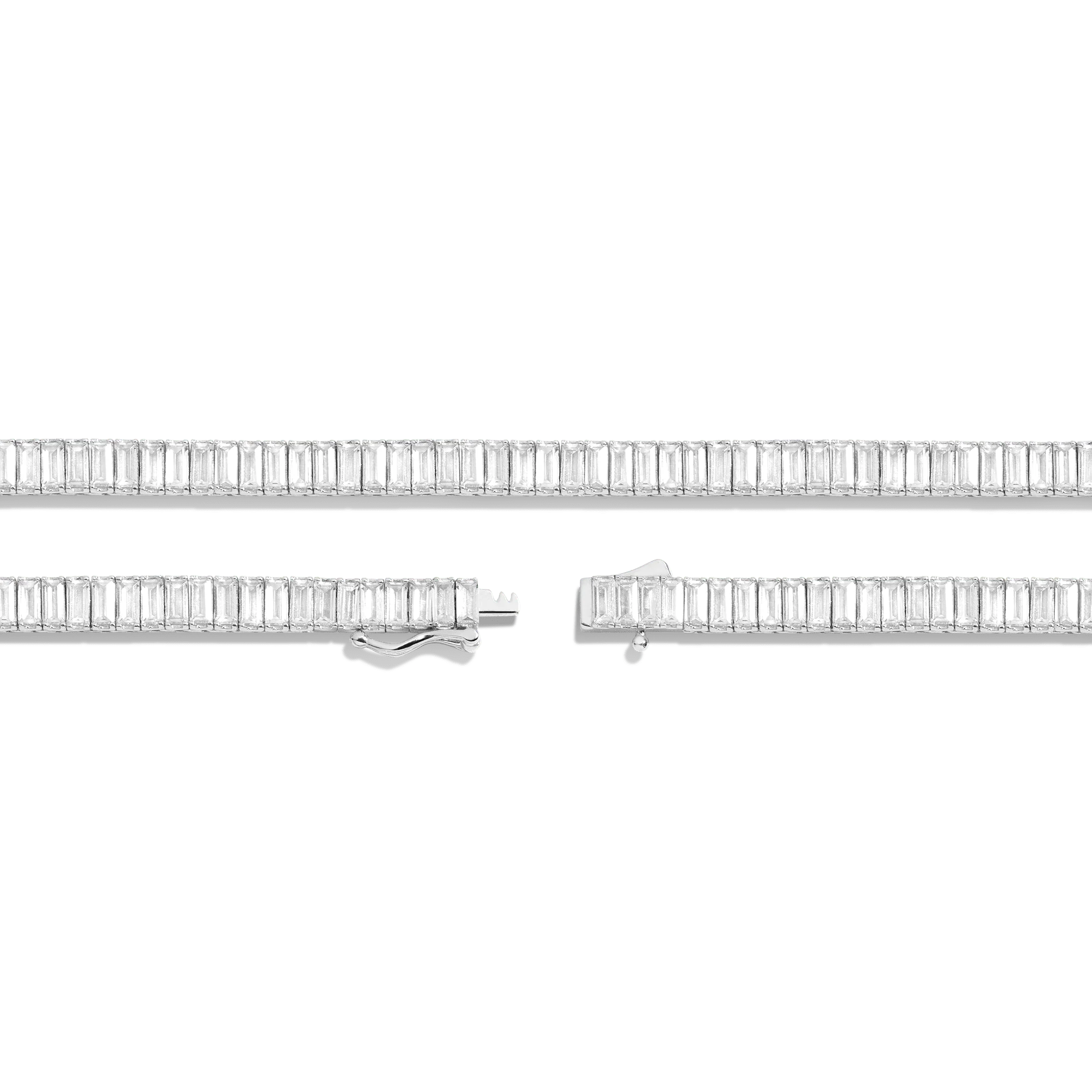 Lab Grown White Sapphire Baguette Tennis Necklace - Image 7