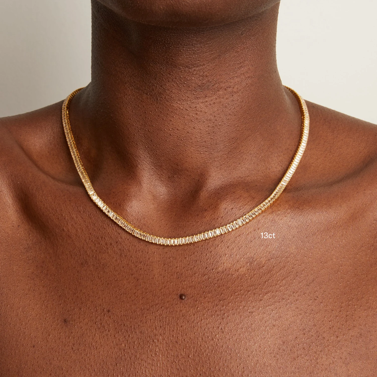 Lab Grown White Sapphire Baguette Tennis Necklace - Image 9