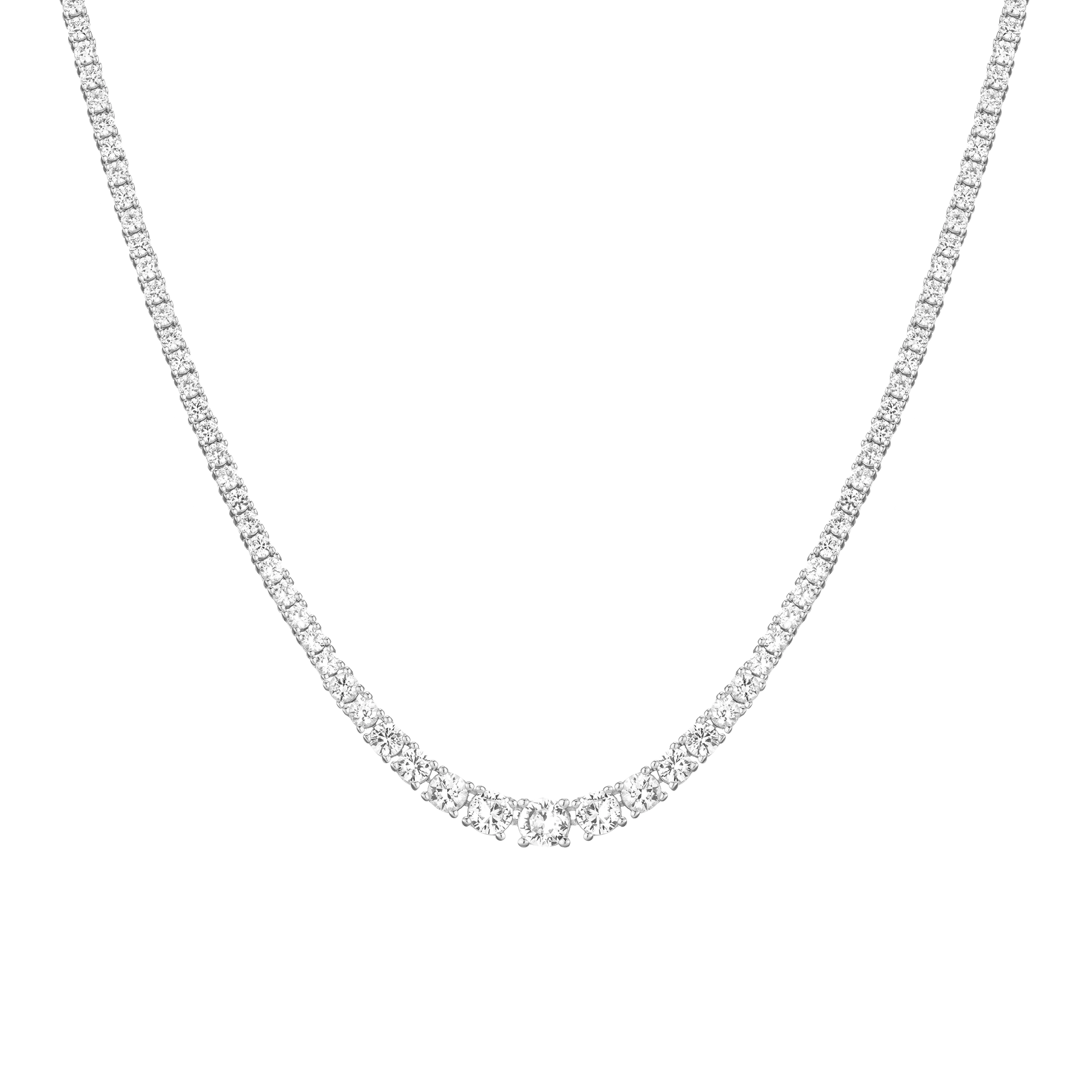 Lab Grown White Sapphire Graduated Modern Tennis Necklace