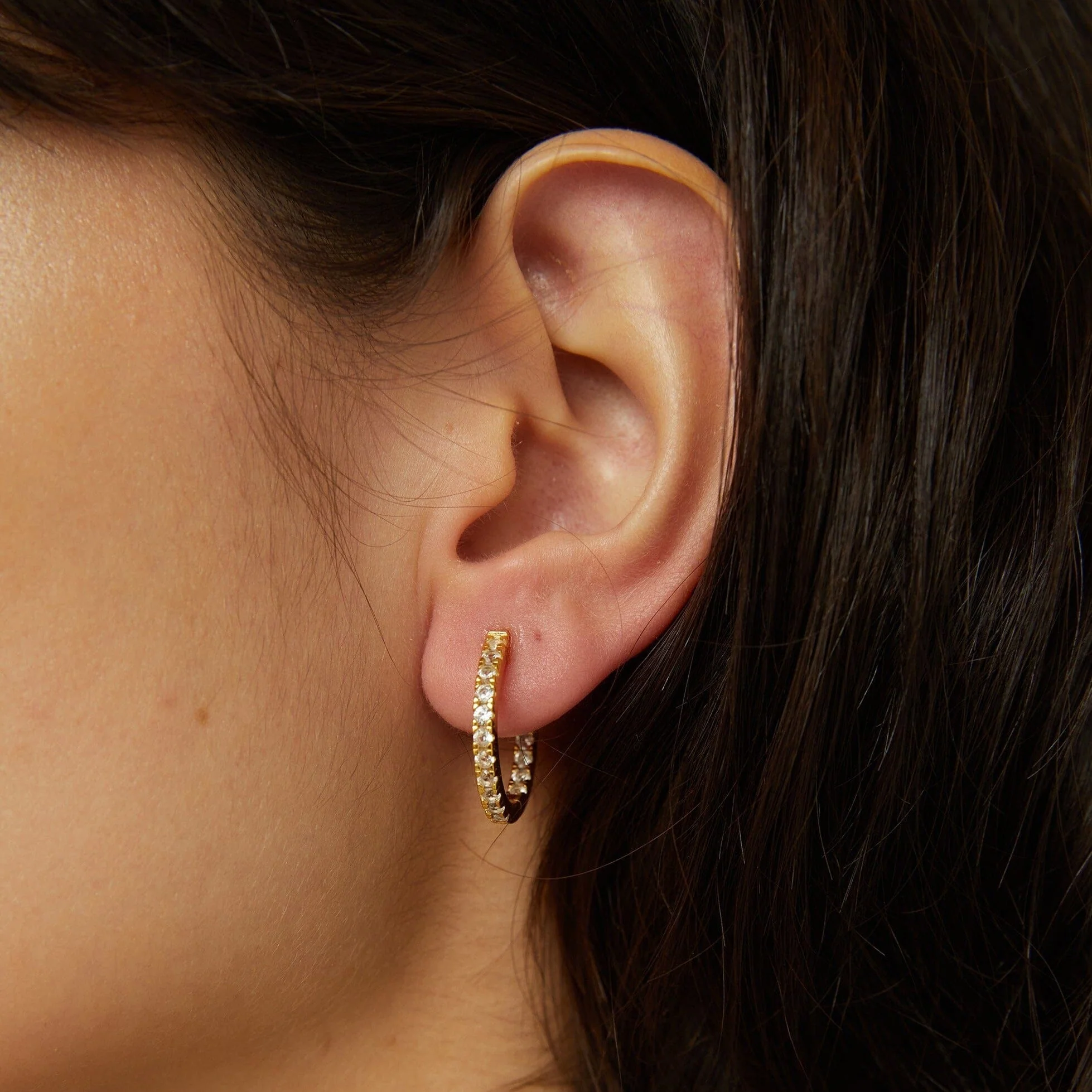 Lab Grown White Sapphire Hoop Earrings - Image 23