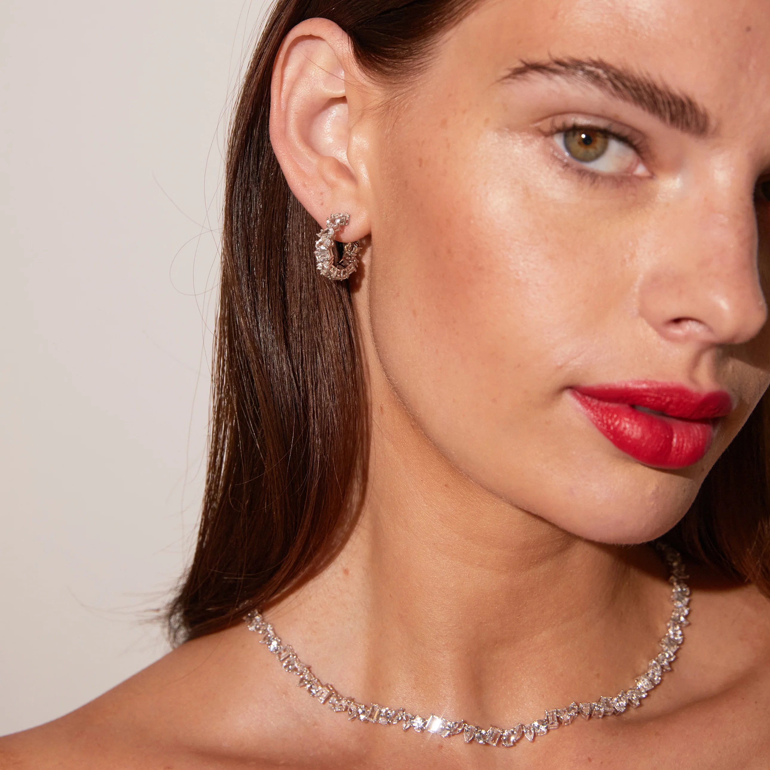 Lab Grown White Sapphire Mixed Shape Hoop Earrings - Image 8