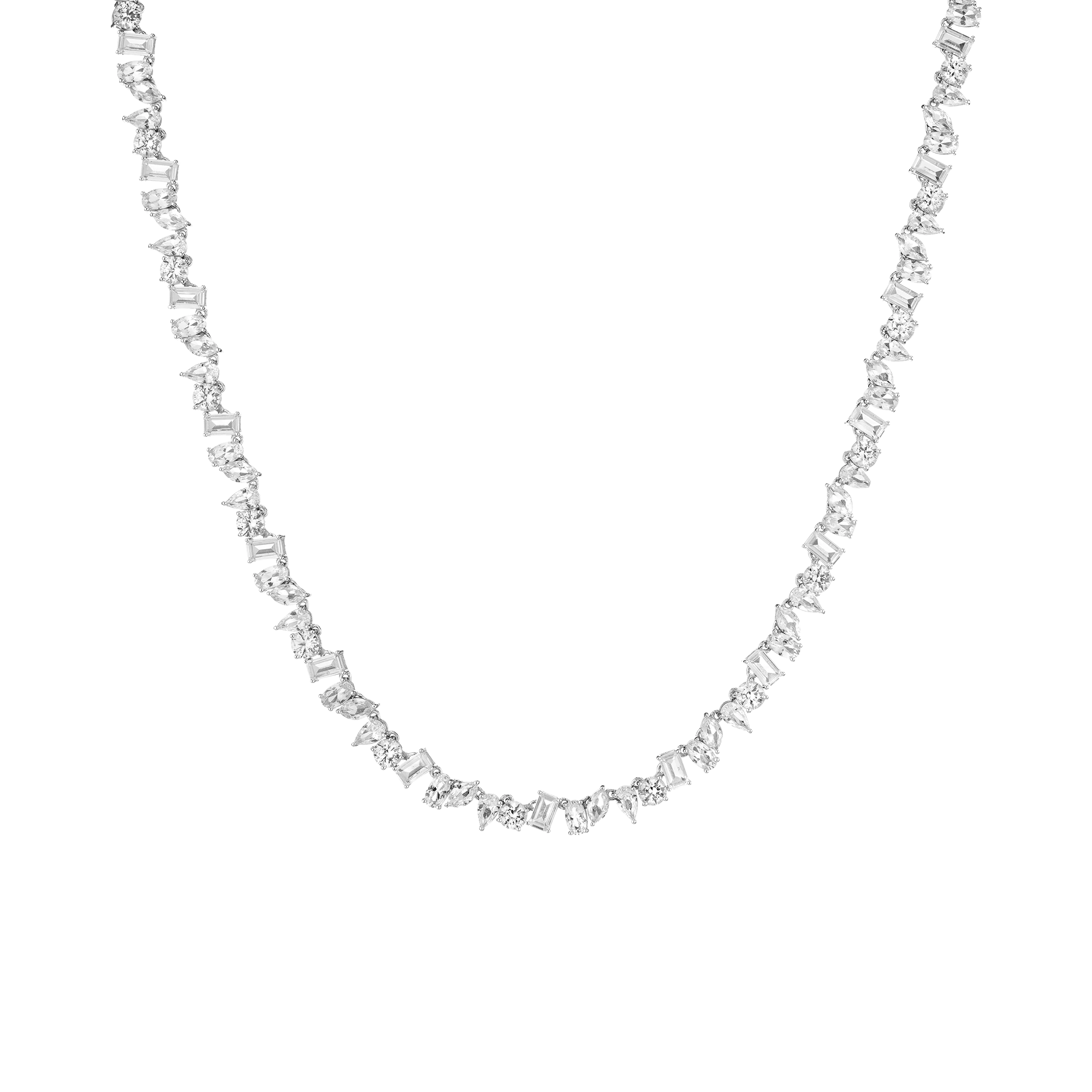 Lab Grown White Sapphire Mixed Shape Tennis Necklace