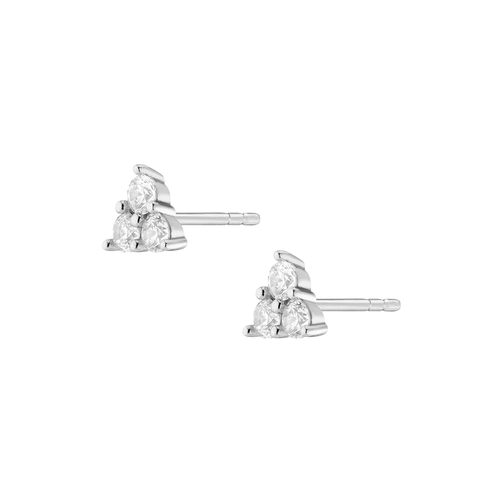 Lab Grown White Sapphire Trinity Stud Earrings - Image 4